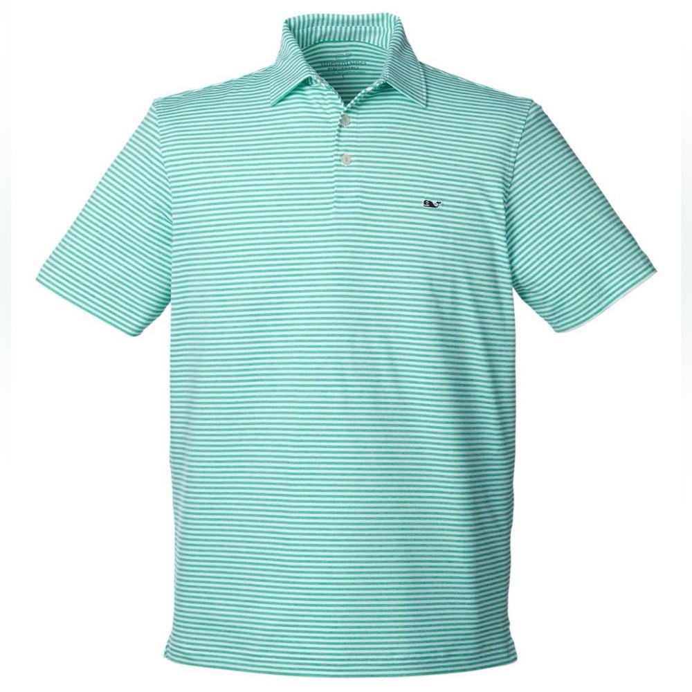Men’s Vineyard Vines Golf Polo Green Blue Performance XL Striped Preppy Spring